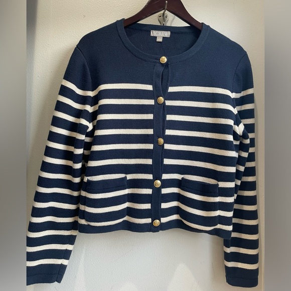 J. Crew Sweaters - J. Crew Striped Emilie Patch Pocket Sweater Cardigan Size L